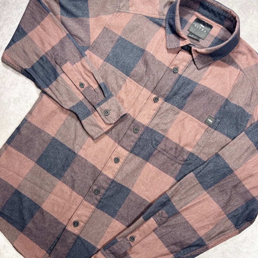 Sitka Gear Mens Brown Grey Buffalo Plaid Flannel Button Down Shirt Size Medium